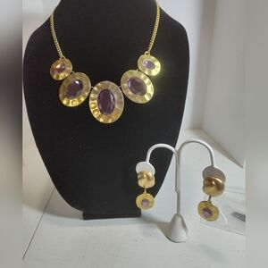 Palm Beach Rich Look Matte Gold and Purple Necklace and Earring Set